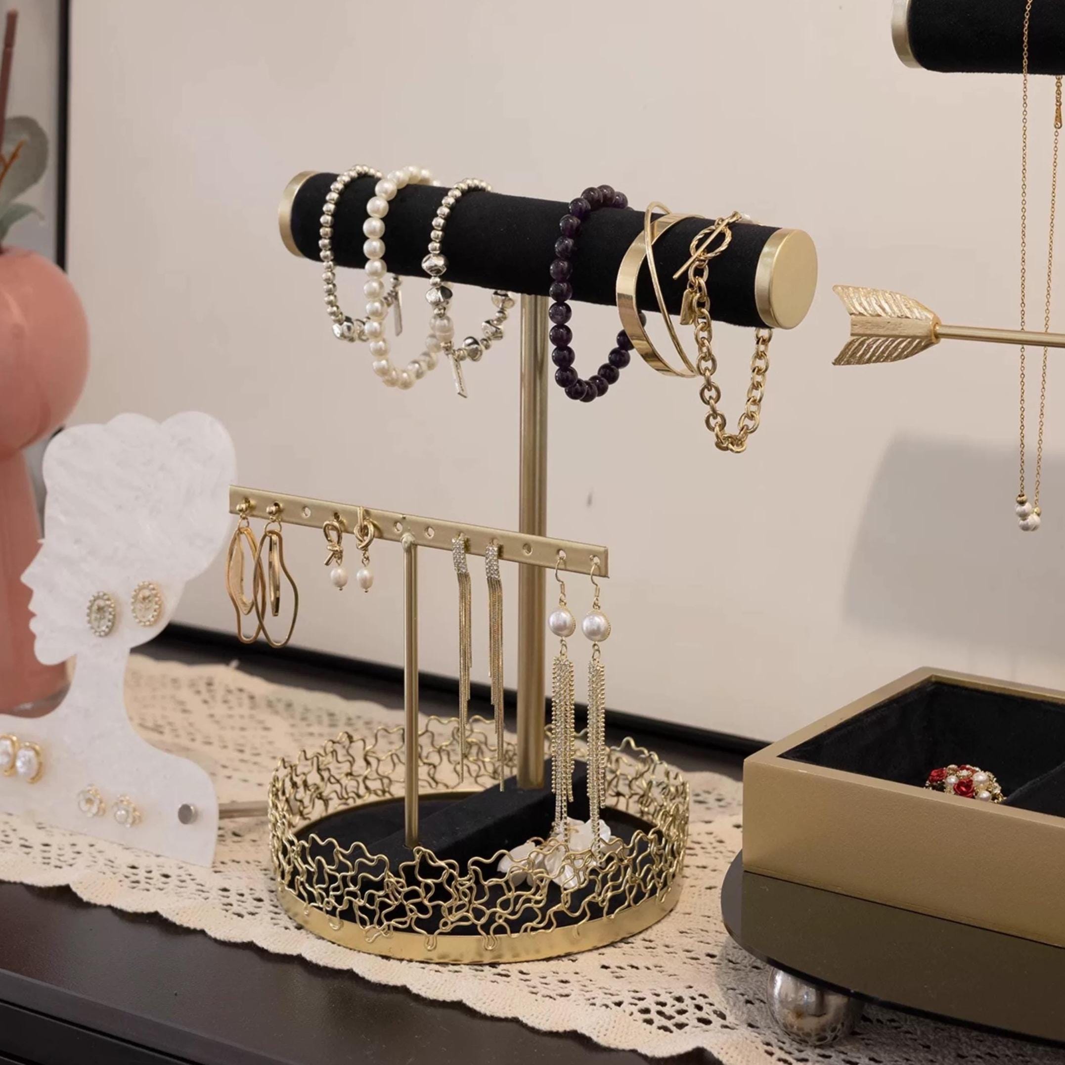 Gold-Tone Scroll Necklace Stand: Black Velvet Jewelry Display