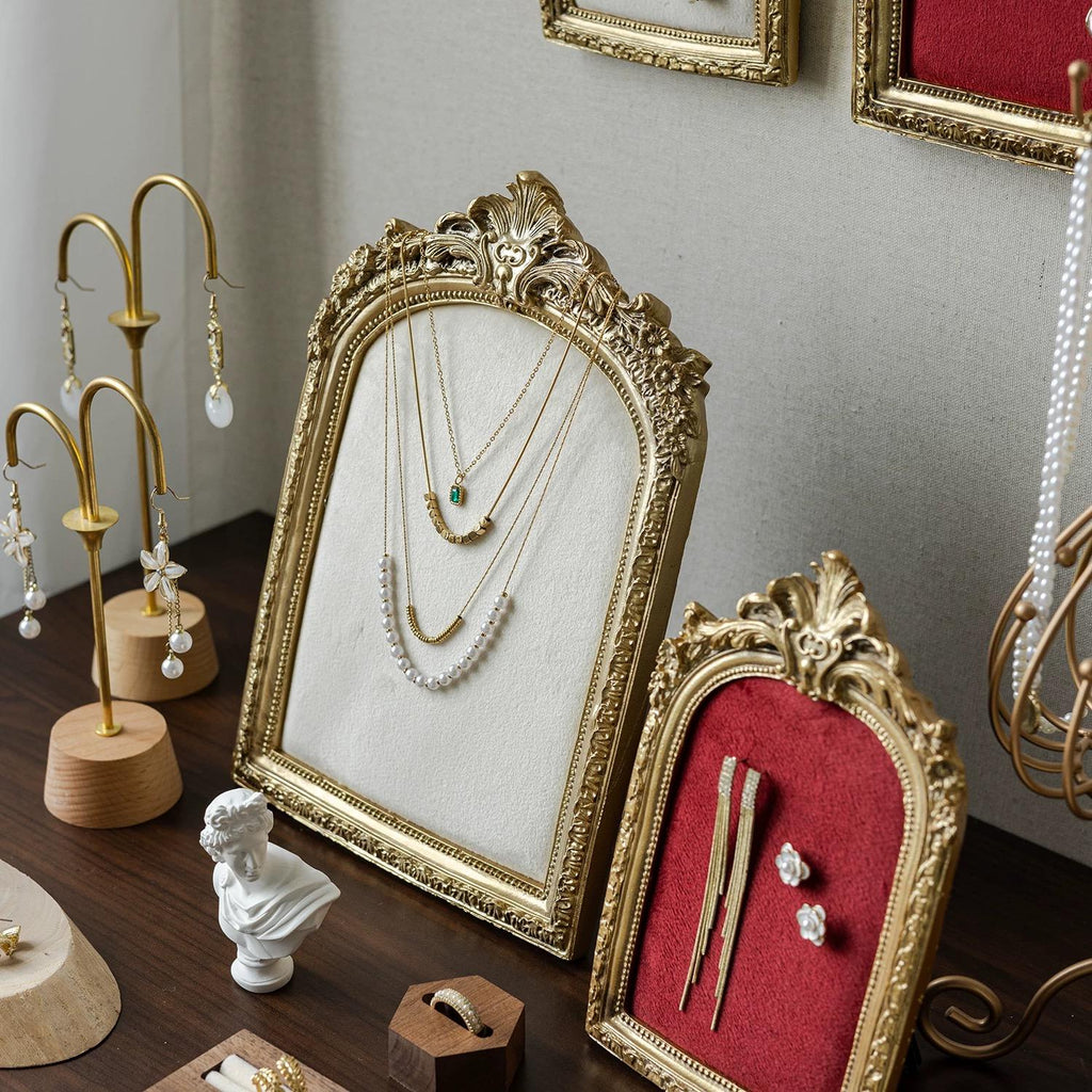 Baroque Velvet Jewelry Display Stand: Necklace & Ring Holder, Ivory or Burgundy