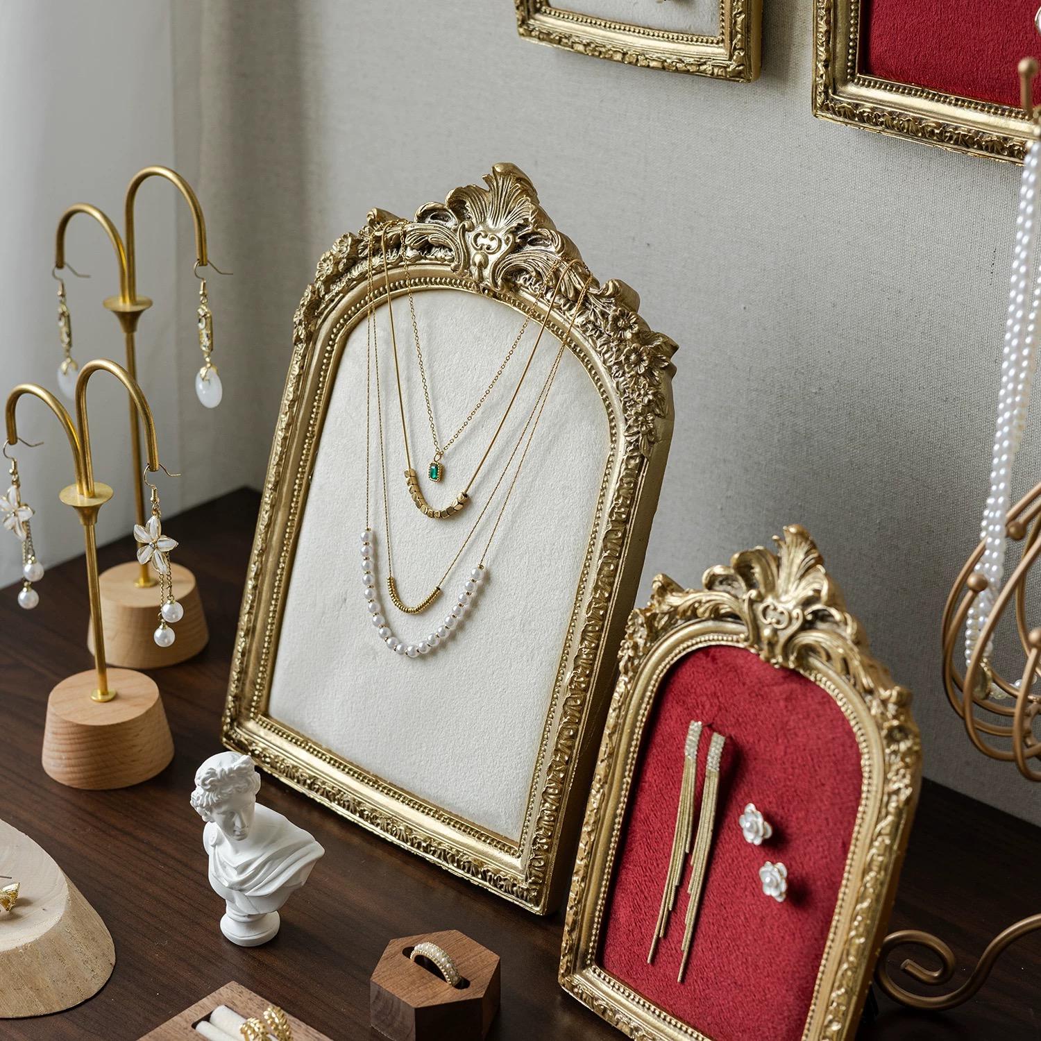 Baroque Velvet Jewelry Display Stand: Necklace & Ring Holder, Ivory or Burgundy