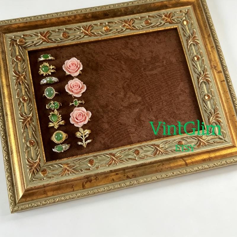 Baroque Ring Holder Frame: Luxury Velvet Ring Display Tray, Home Decor Gift Mom Family