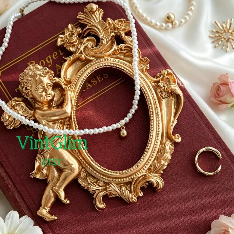 Ornate Gold Angel Frame | Baroque Jewelry Photo Prop for Flat Lay & Content Creation DIY