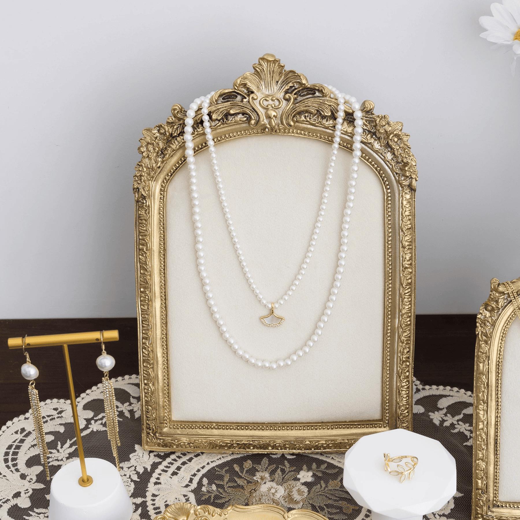 Baroque Style Necklace Ring Holder, Elegant Gold Jewelry Display Stand for Home Decor Gifting