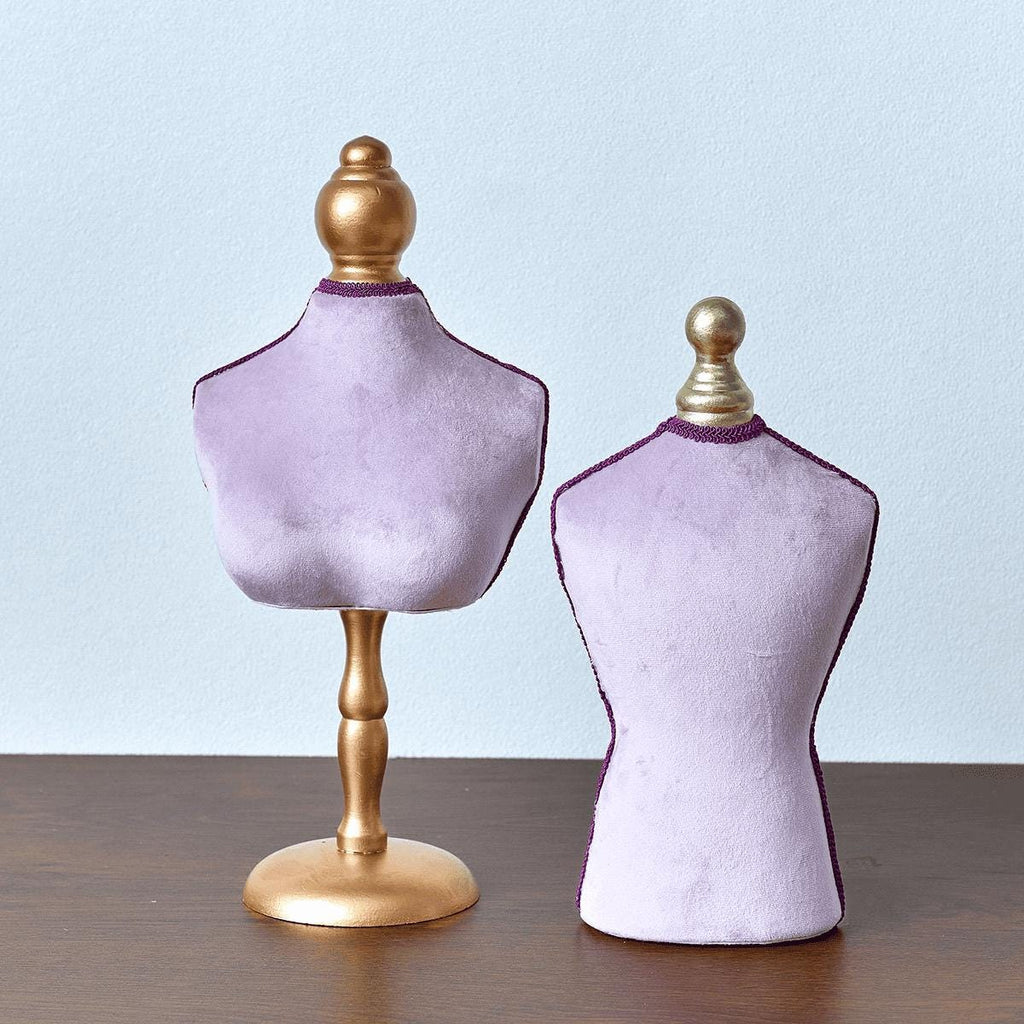 Lavender Velvet Mannequin Jewelry Holder, Baroque Gold Necklace Display Stand, Luxury Home Decor Gift