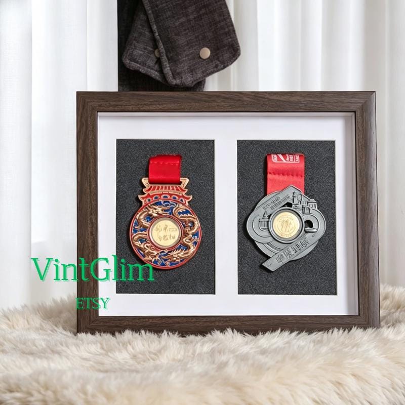 Marathon Medal Display Frame, Shadow Box for Race Medals & Awards, Keepsake Display Case