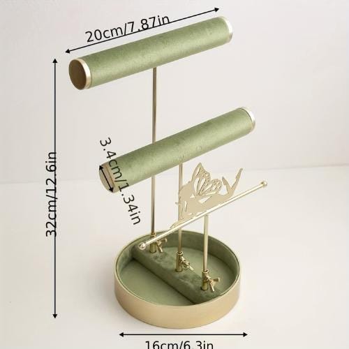 Gold & Green Velvet Jewelry Stand: Baroque Fairy Design Organizer,Necklace Earring Holder Gift