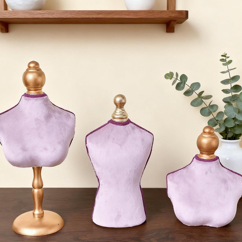 Lavender Velvet Mannequin Jewelry Holder, Baroque Gold Necklace Display Stand, Luxury Home Decor Gift