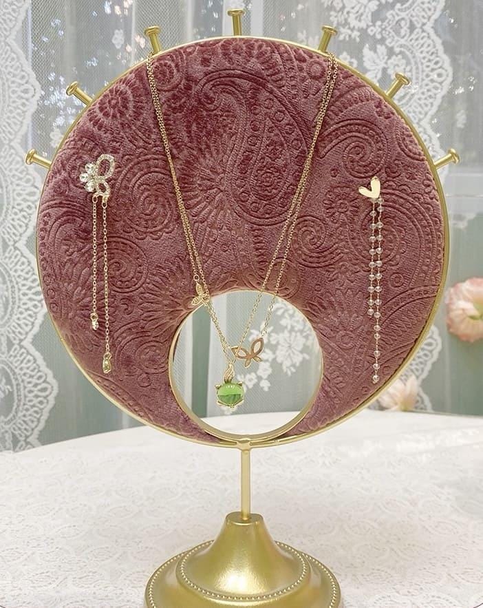 Velvet Jewelry Display Stand: High-Heel Ring Box, Necklace Organizer, Ring-Earring Holder, Pink Lover