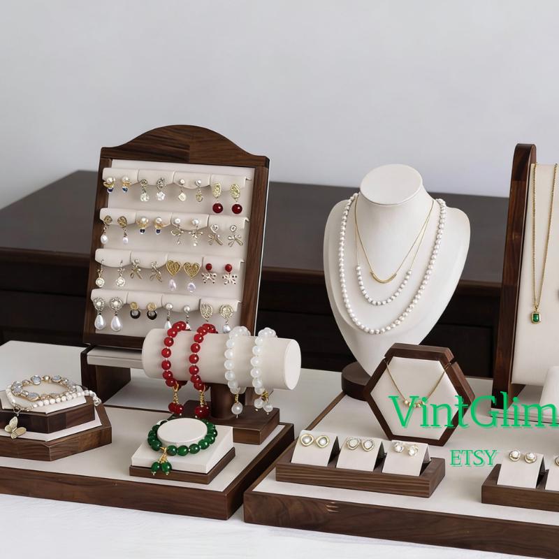 Wooden Jewelry Organizer: Baroque Necklace Bust, Earring Stand, Ring Tray,Home Decor Gift Mom