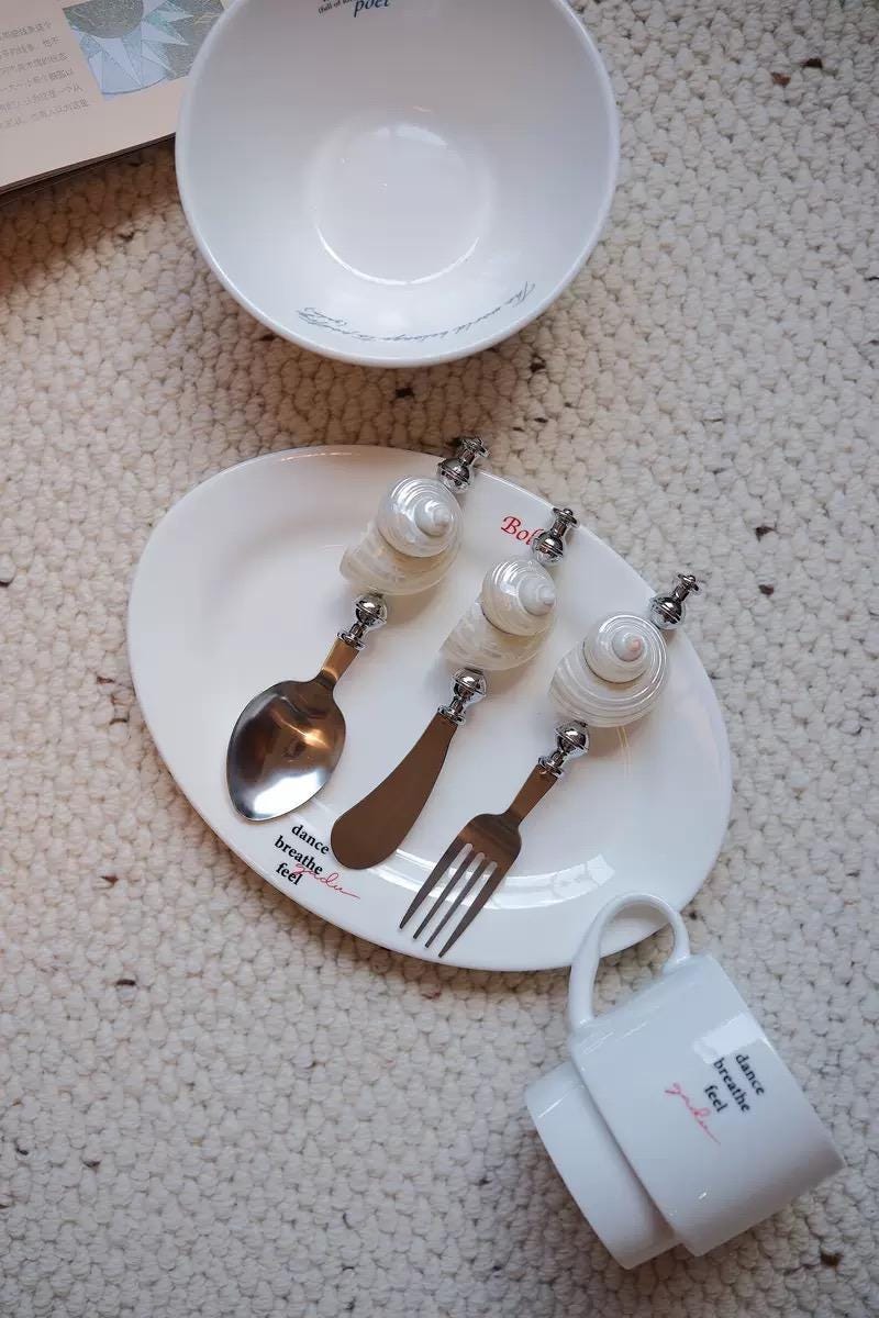 Seashell Handle Cutlery Set: Handmade Stainless Steel Dessert Utensils