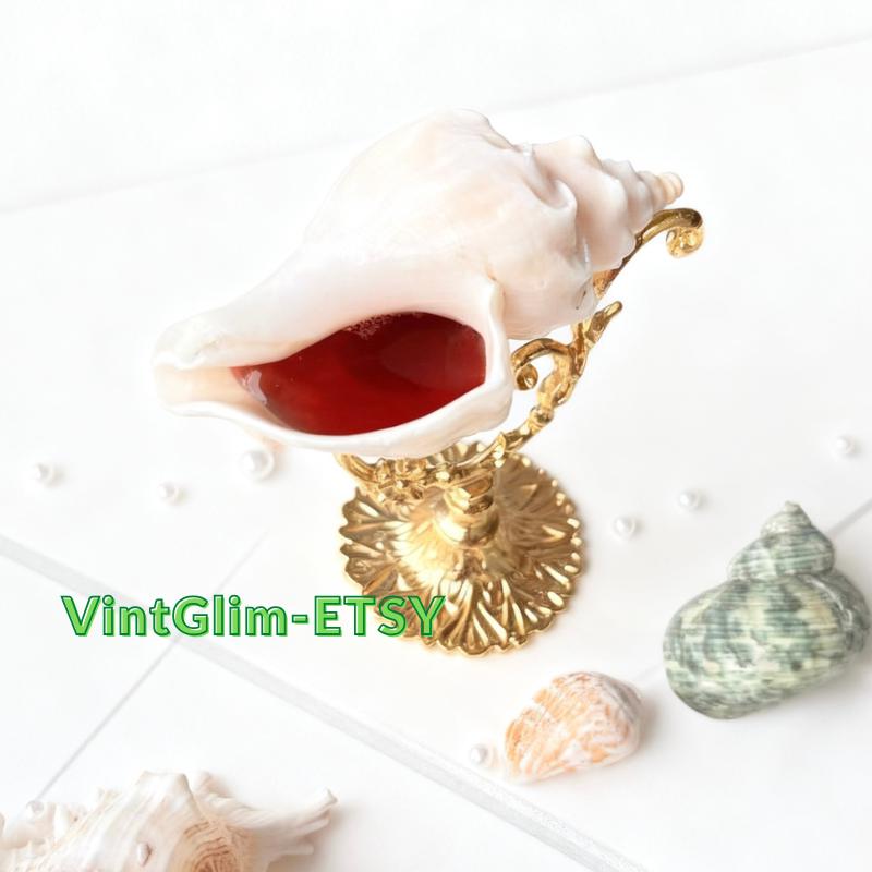 Handmade Conch Shell Cup with Metal Stand: Coastal Home Decor