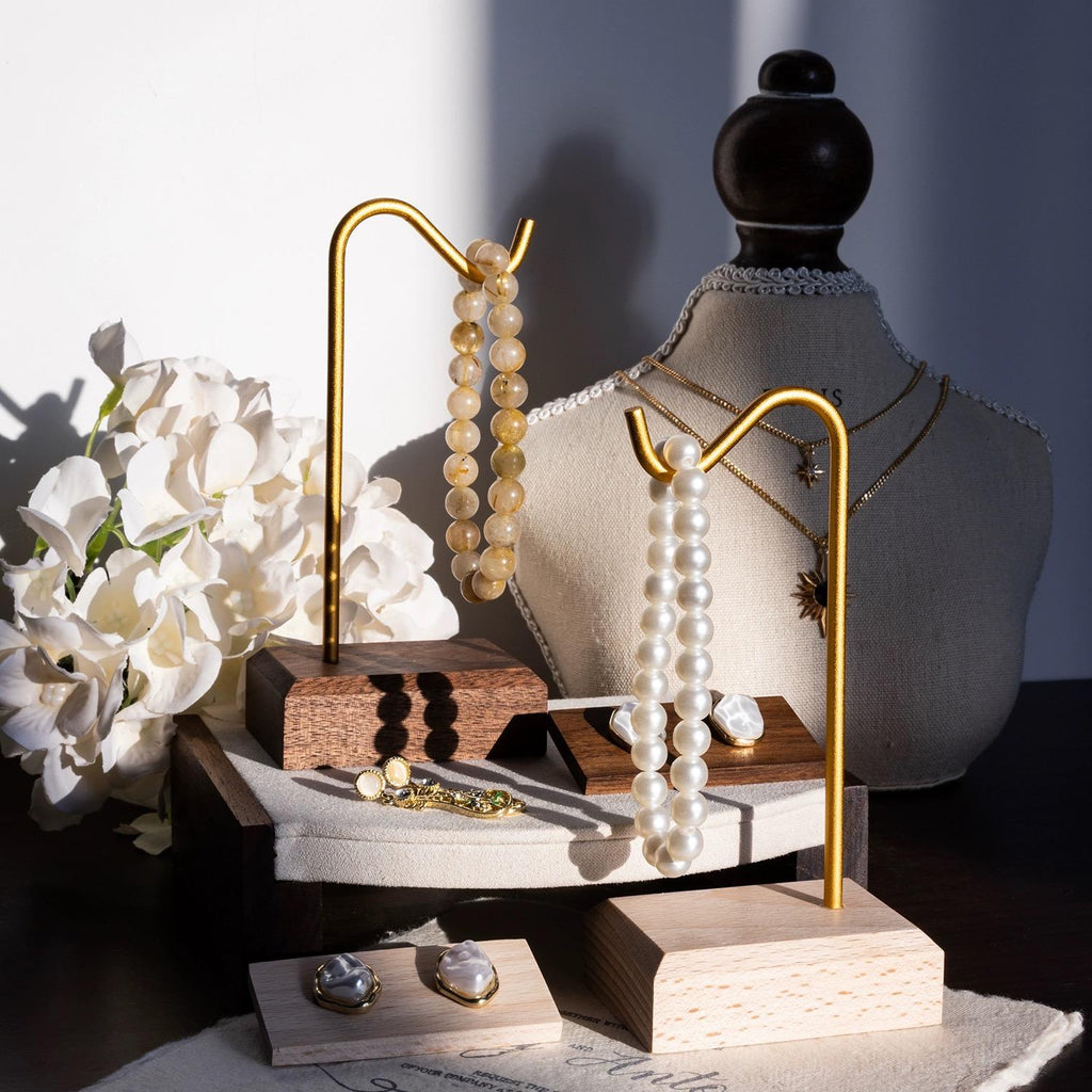 Luxury Gold & Wood Jewelry Bracelet Display Stand - Necklace Bracelet Holder for Modern Home Decor, Wedding/Birthday Gift for Jewelry Lovers