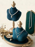 Baroque Teal Velvet Jewelry Bust Torso Necklace Holder, Home Decor Earring Organizer, Heirloom Display