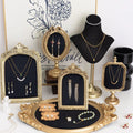 Baroque Gold Jewelry Stand Set: Necklace & Earring Display Tray, Classic Ebony, Home Decor Gift