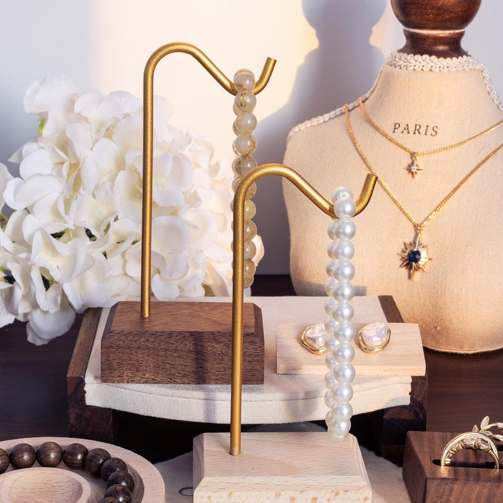 Luxury Gold & Wood Jewelry Bracelet Display Stand - Necklace Bracelet Holder for Modern Home Decor, Wedding/Birthday Gift for Jewelry Lovers