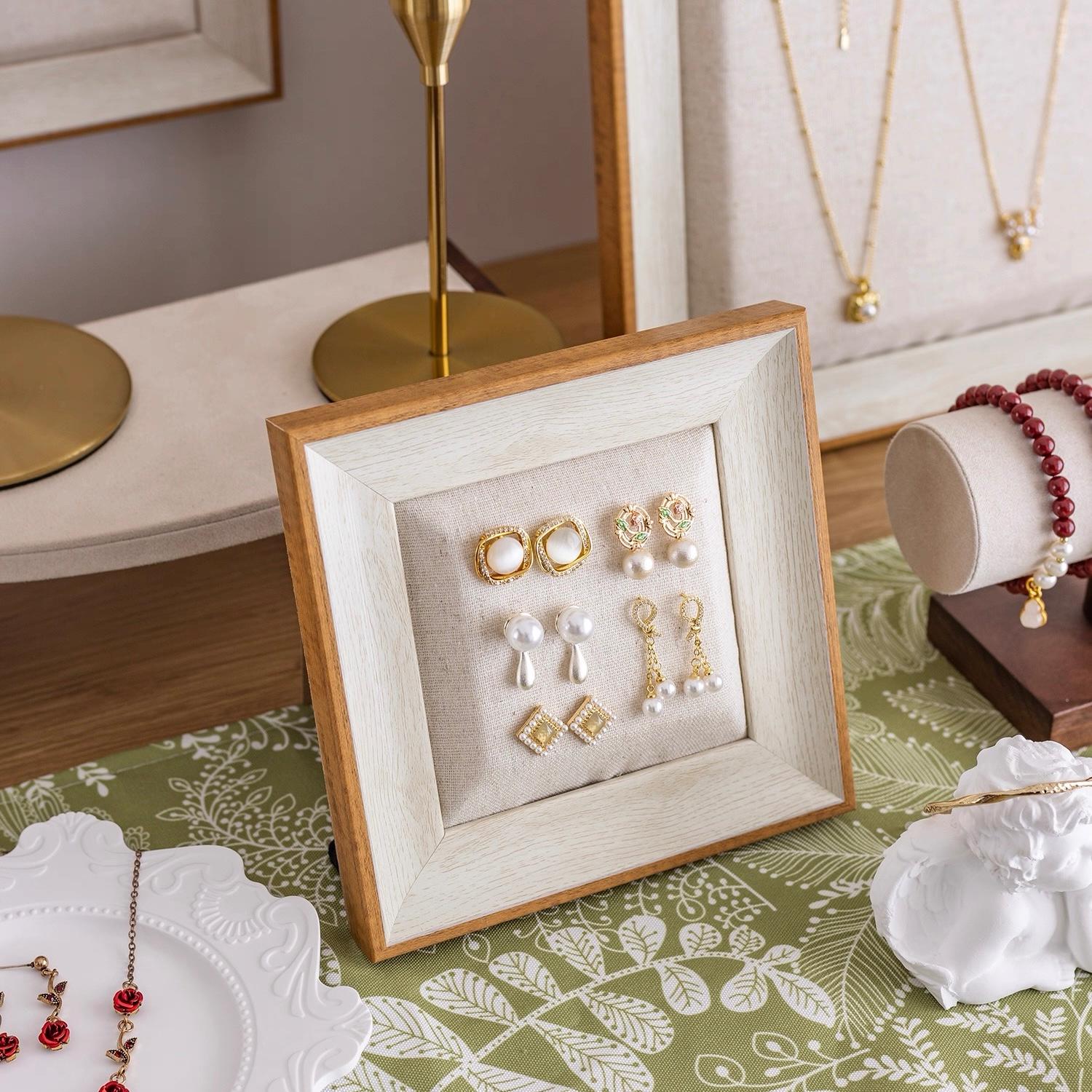Baroque Jewelry Holder Set: Gold Linen Necklace & Bracelet Organizer