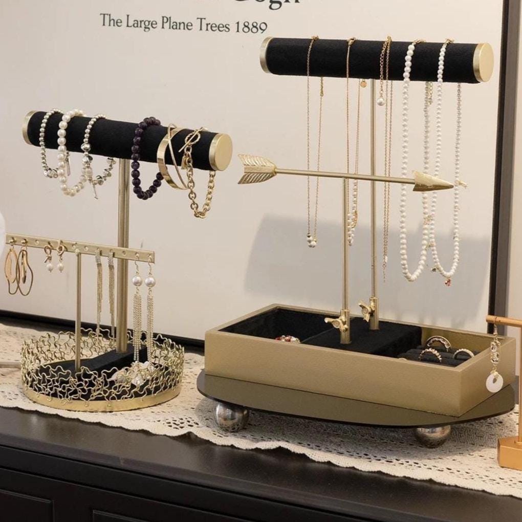 Gold-Tone Scroll Necklace Stand: Black Velvet Jewelry Display