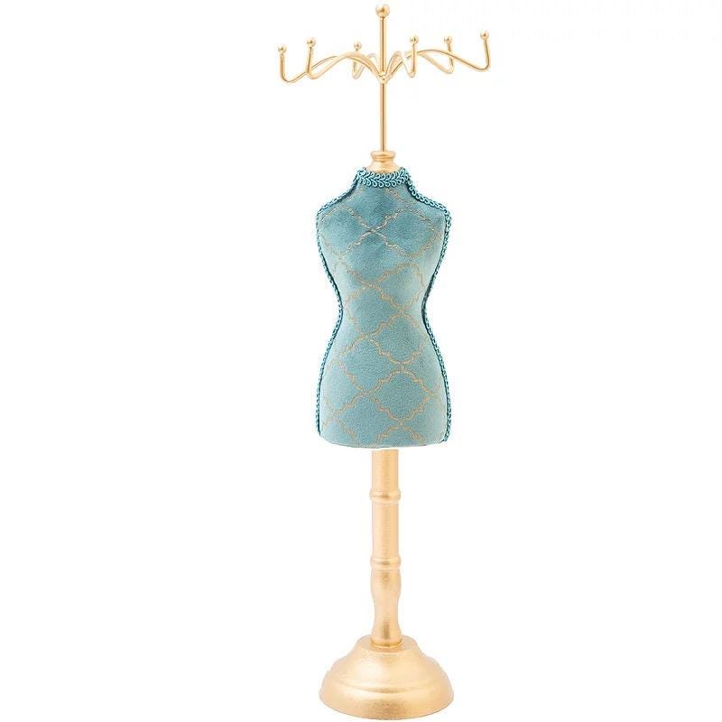 Teal Velvet Jewelry Organizer Set: High Heel Ring Box & Mannequin Holders
