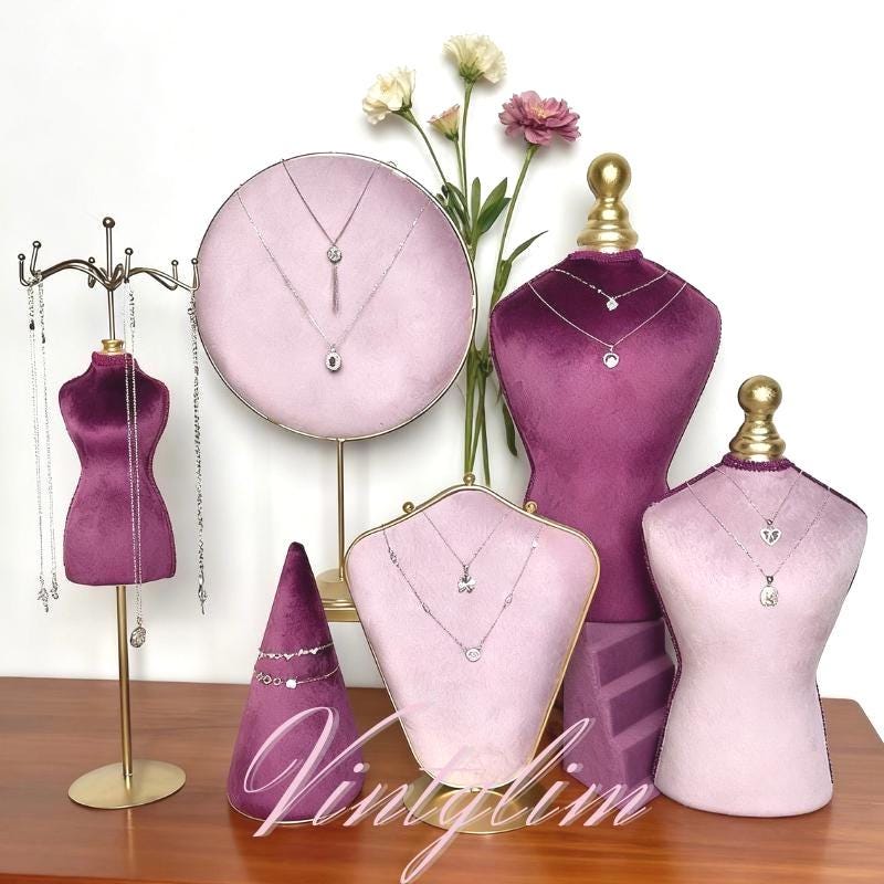 Baroque Style Lavender Plum Velvet Jewelry Organizer: Necklace/Ring/Earring Holder, Home Decor Gift