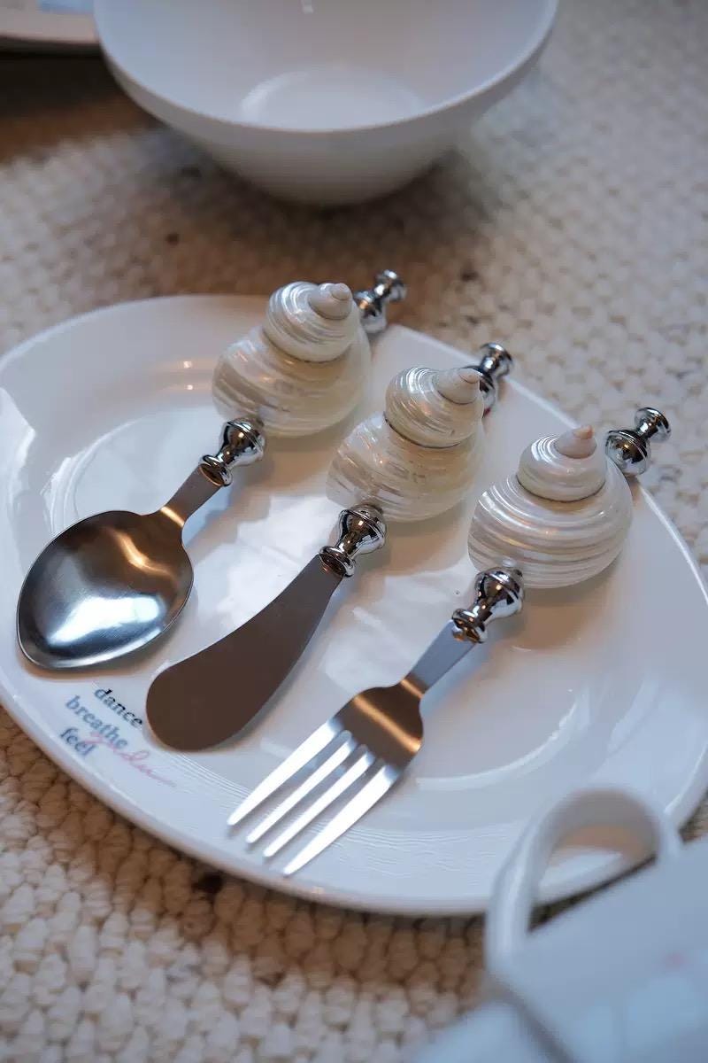 Seashell Handle Cutlery Set: Handmade Stainless Steel Dessert Utensils
