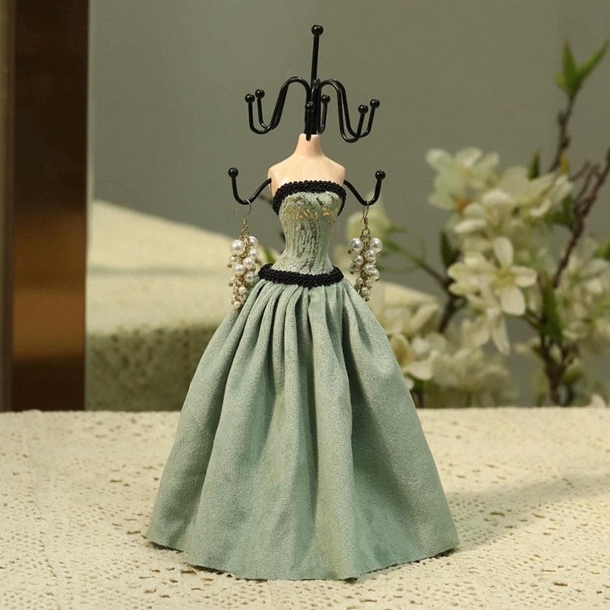 Teal Velvet Jewelry Holder Set: Mannequin, Ring Stand, Chaise Lounge
