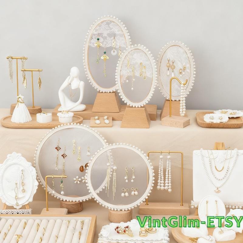 Embroidered Jewelry Holder: Elegant Necklace & Earring Display Stand