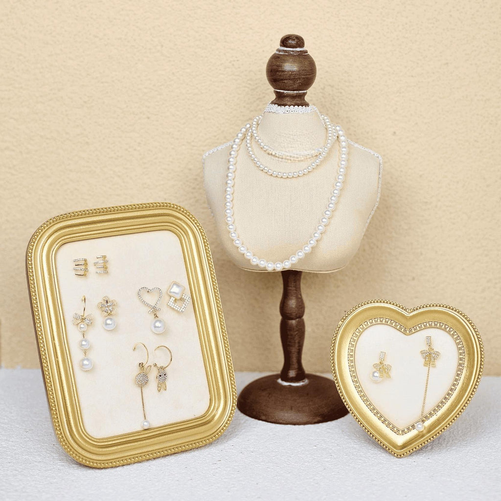 Baroque Velvet Jewelry Display Set: Gold Framed Necklace Stand & Trays