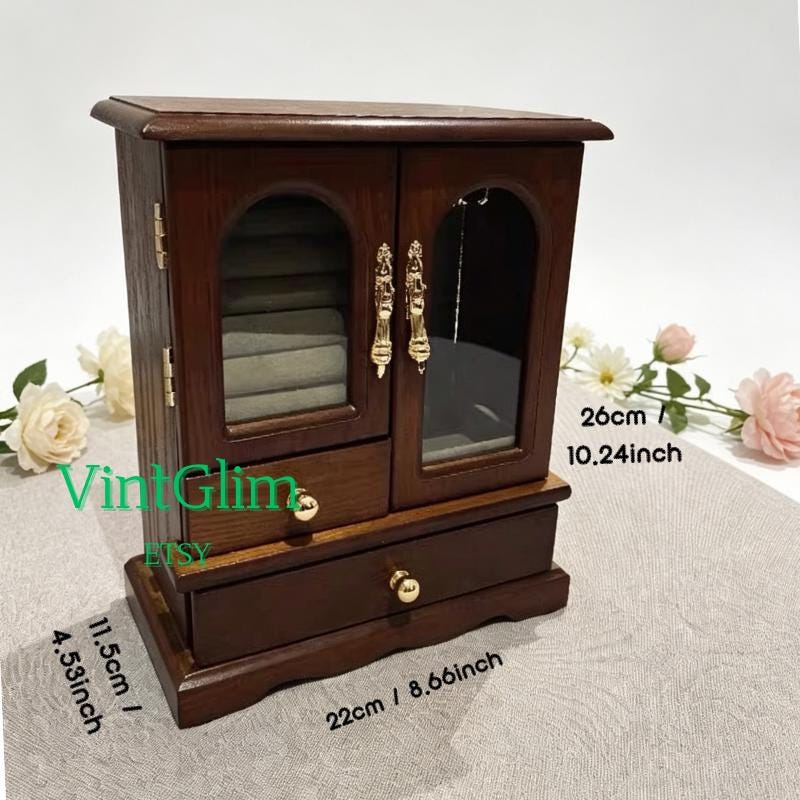 Jewelry Box Miniature: Jewelry Organizer with Mirror & Drawers, Mother's Day Gift Mom