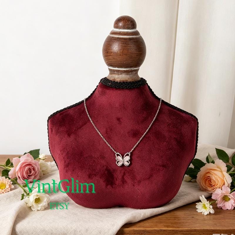 Velvet Bust Necklace Display, Wooden Base Jewelry Mannequin Stand for Photoshoot & Retail, Home Decor