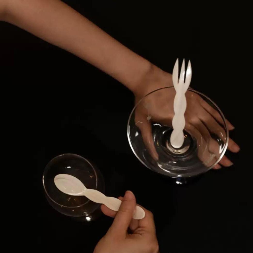 Natural Shell Dessert Fork & Spoon Set: Coastal Home Decor