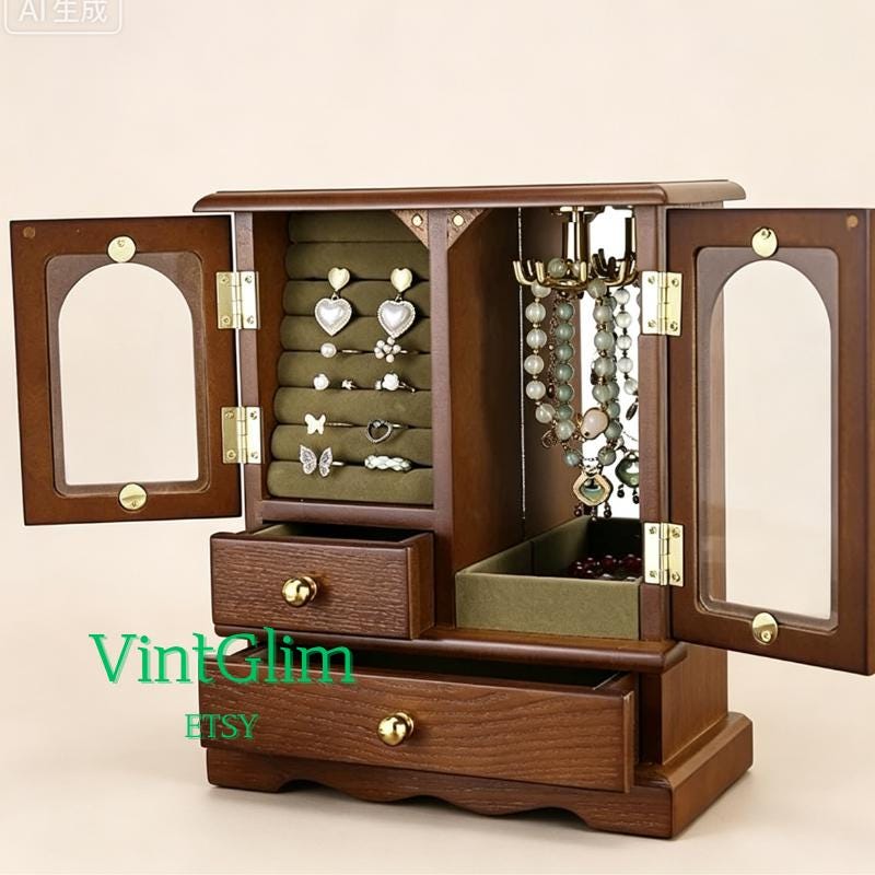 Jewelry Box Miniature: Jewelry Organizer with Mirror & Drawers, Mother's Day Gift Mom