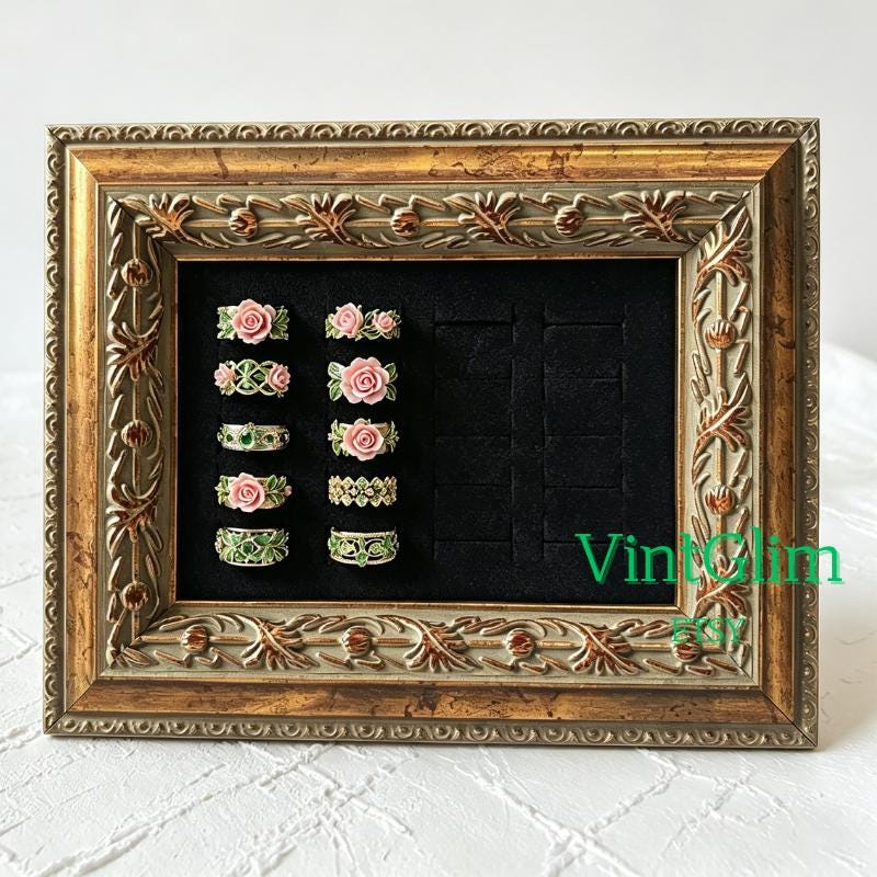 Baroque Ring Holder Frame: Luxury Velvet Ring Display Tray, Home Decor Gift Mom Family