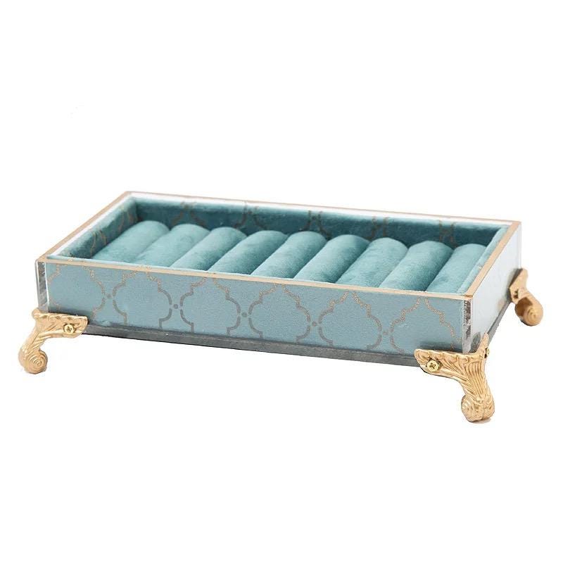 Teal Velvet Jewelry Organizer Set: High Heel Ring Box & Mannequin Holders