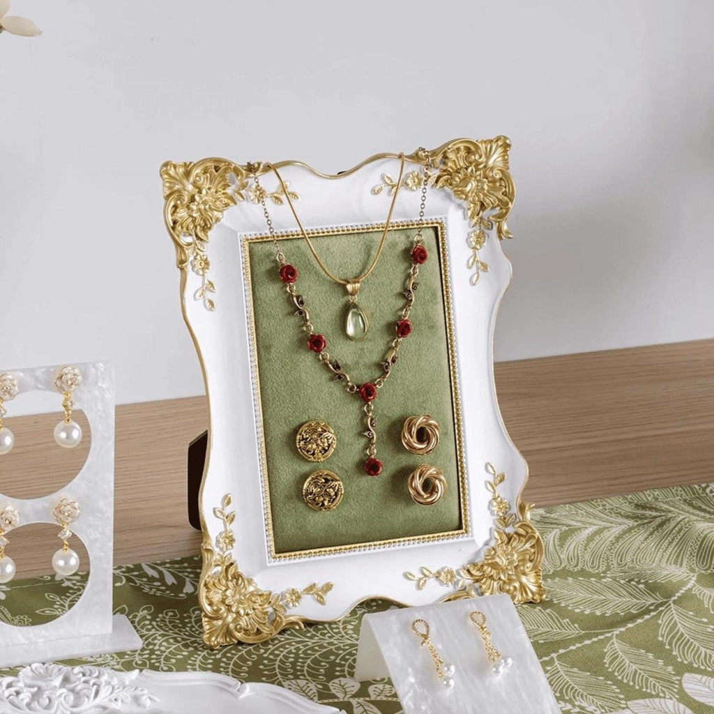 Baroque Necklace Ring Holder: Olive Green Velvet Gold Vintage Jewelry Display