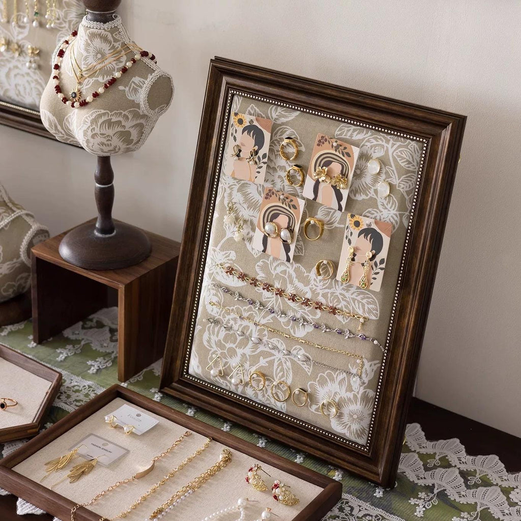 Baroque Lace Jewelry Display: Wood Frame Necklace & Ring Holder