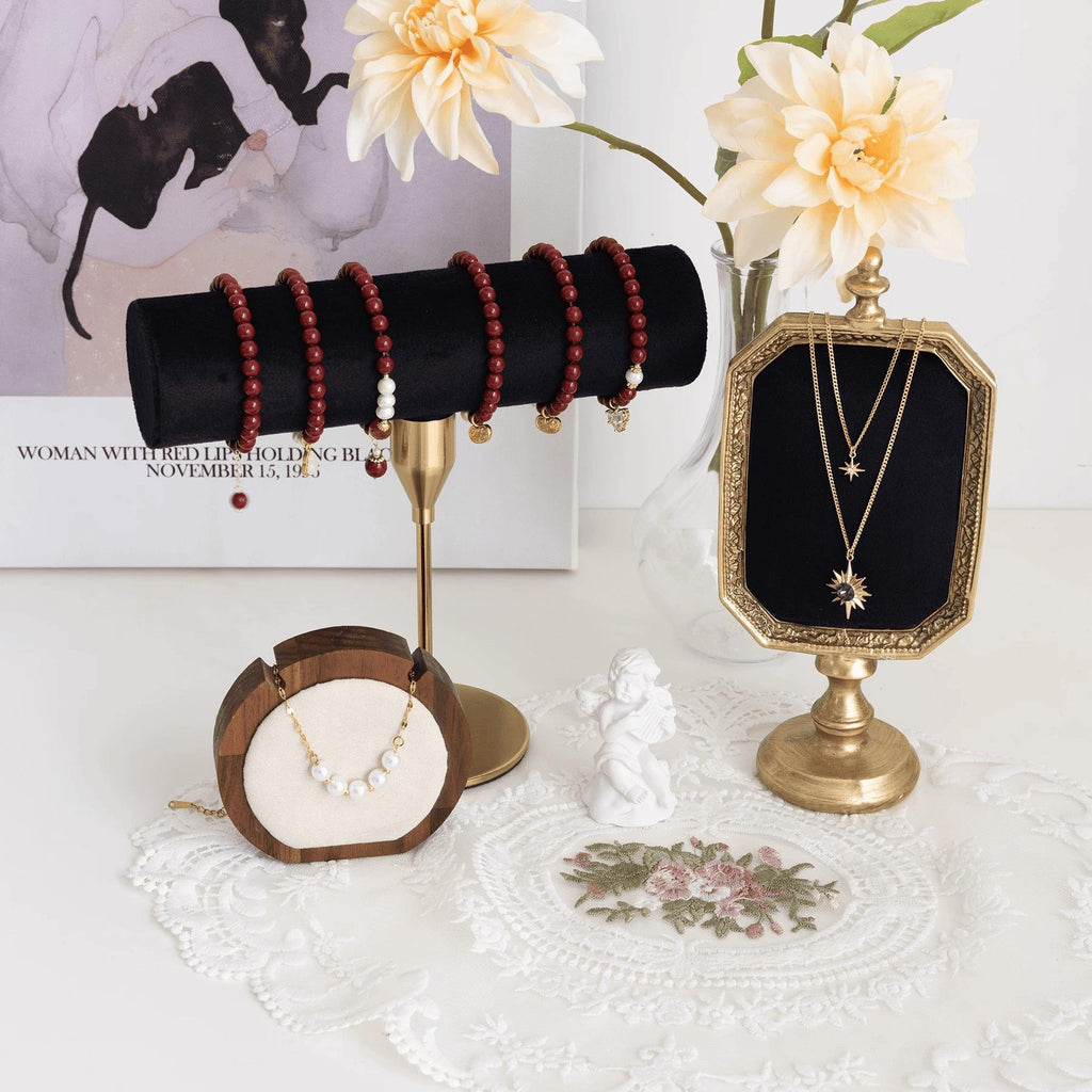 Baroque Velvet Jewelry Holder, Gold Accent Bracelet Necklace Organizer
