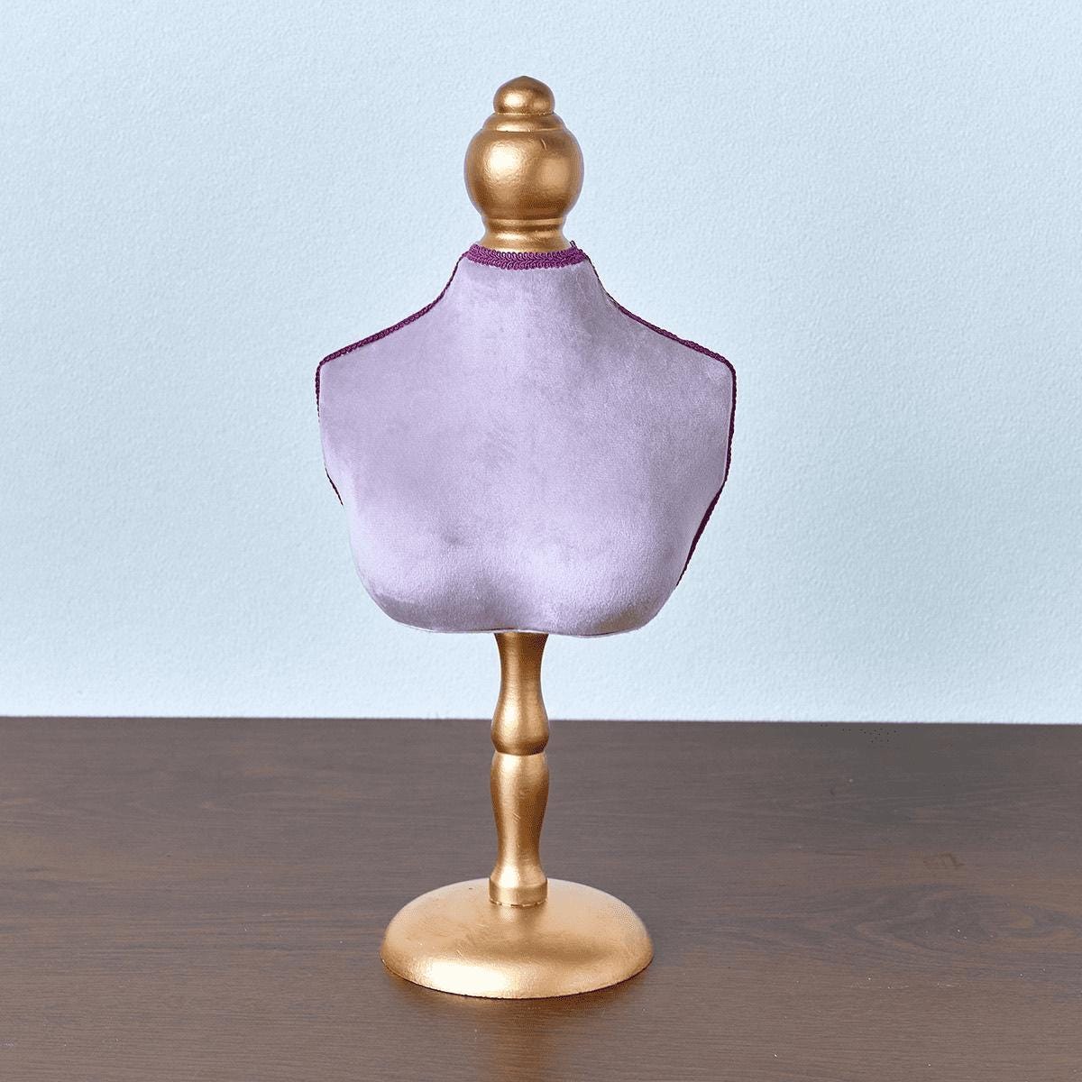 Lavender Velvet Mannequin Jewelry Holder, Baroque Gold Necklace Display Stand, Luxury Home Decor Gift
