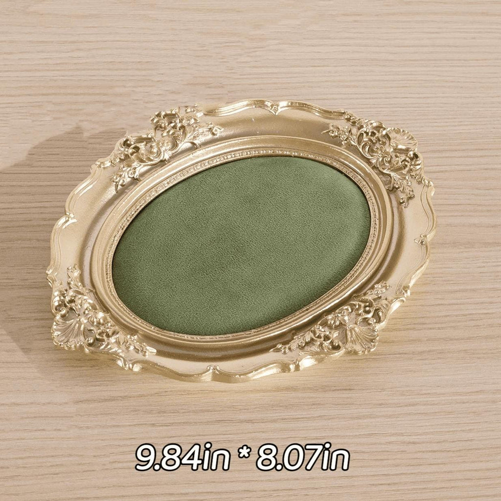 Vintage Green Velvet Jewelry Stand - Ornate Gold-Plated Necklace Tree with Ring Tray Gift Set