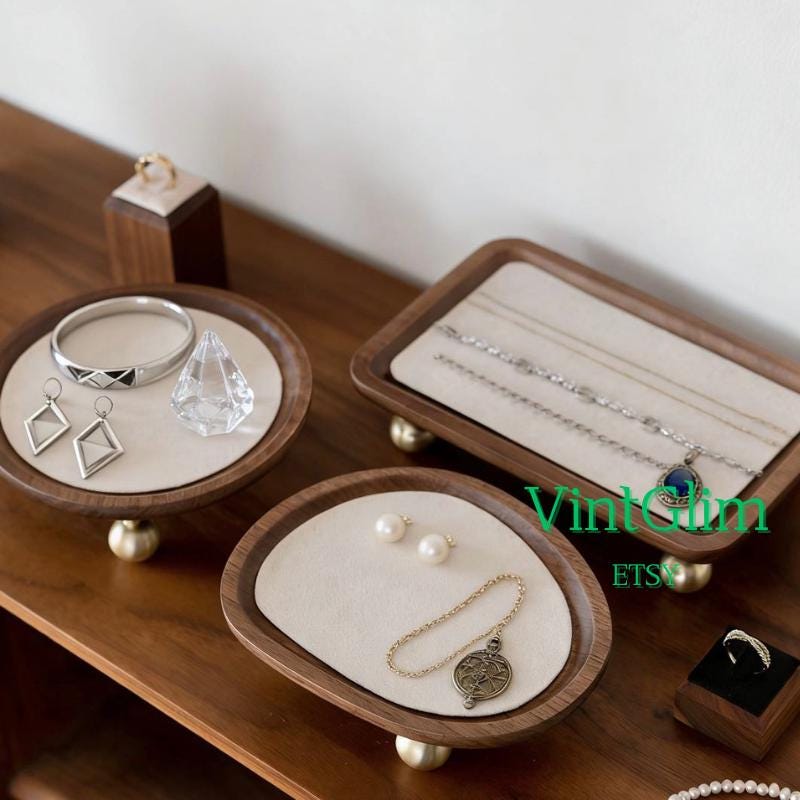 Walnut Wood Jewelry Display Tray:  Necklace/Earring/Ring Holder, Luxury Home Decor Gift Mom