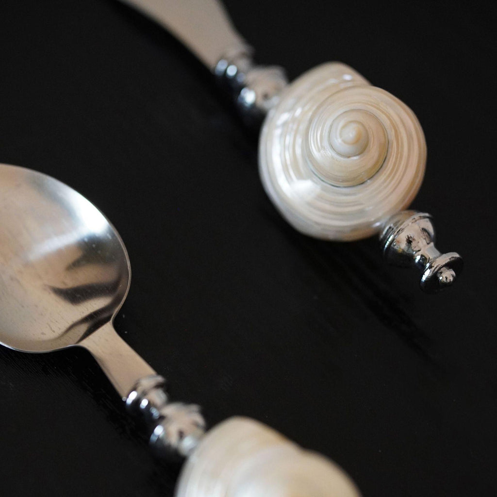 Seashell Handle Cutlery Set: Handmade Stainless Steel Dessert Utensils