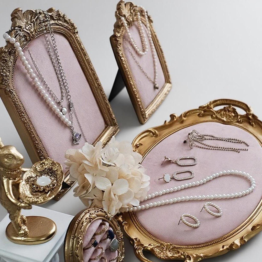 Baroque Pink Velvet Jewelry Holder: Necklace Ring Organizer,Pink Bust Display, Vanity Decor