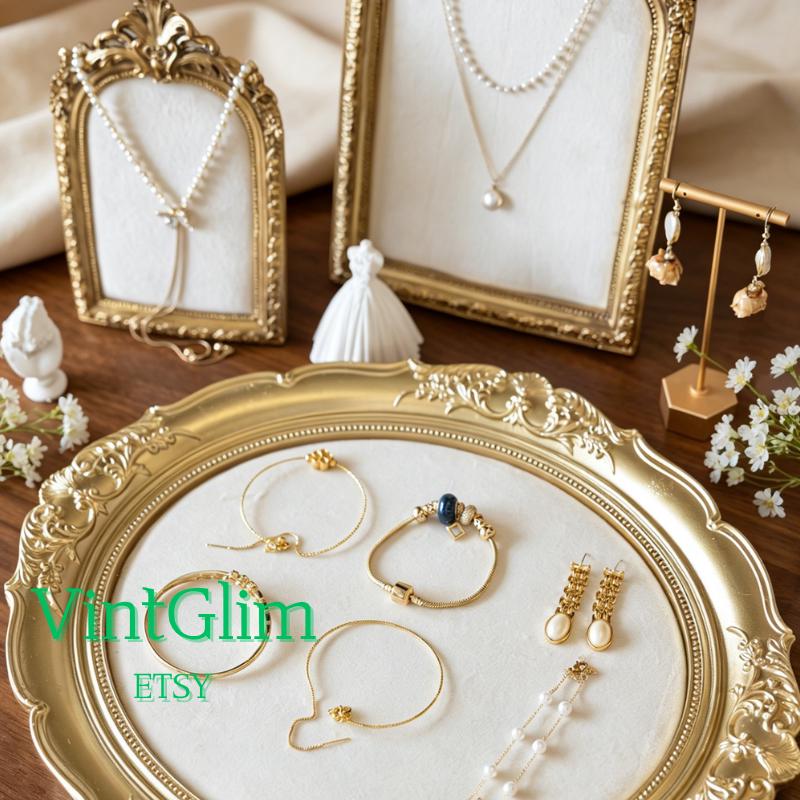 Ornate Gold Jewelry Tray, Velvet Lined Display for Earrings & Rings