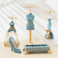 Teal Velvet Jewelry Organizer Set: High Heel Ring Box & Mannequin Holders