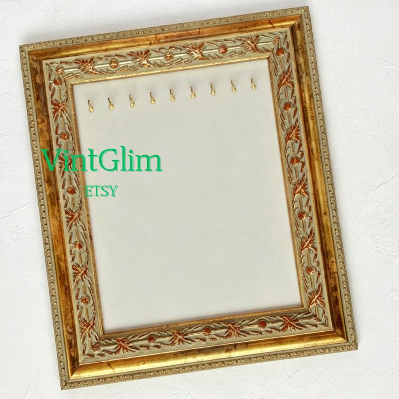 Vintage Baroque Necklace Holder Frame: Gold Ornate Velvet Jewelry Display