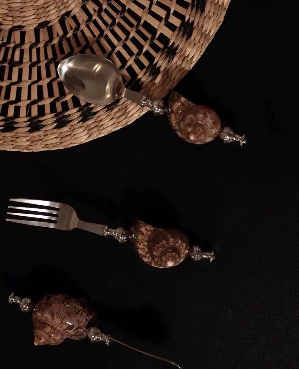 Handmade Conch Shell Flatware Set: Natural Coastal Dining Utensils