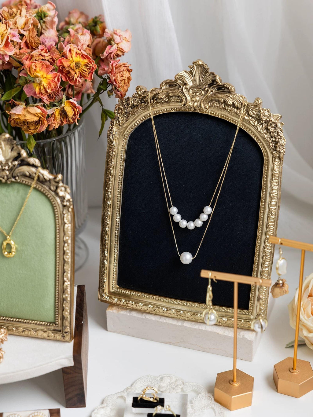 Baroque Gold Necklace & Ring Holder, Elegant Luxury Jewelry Display Stand for Home Decor Gift
