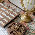 Baroque Jewelry Display Set: Walnut Ring Holder & Linen Necklace Stand