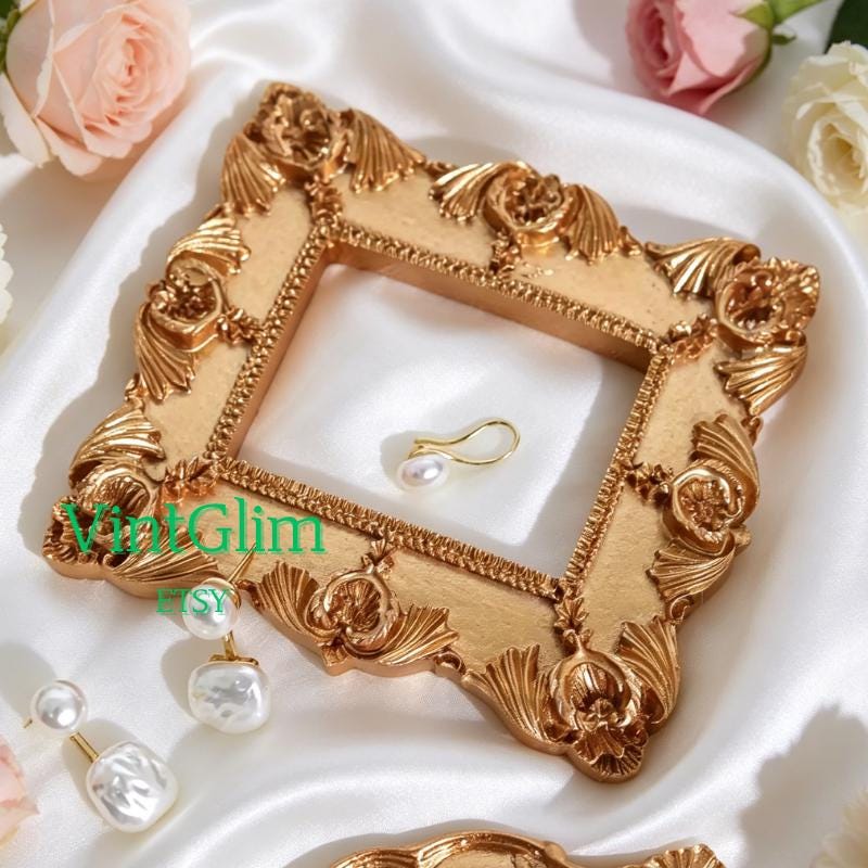 Mini Gold Baroque Frame, Baroque Jewelry Photo Prop for Flat Lay & Content Creation DIY