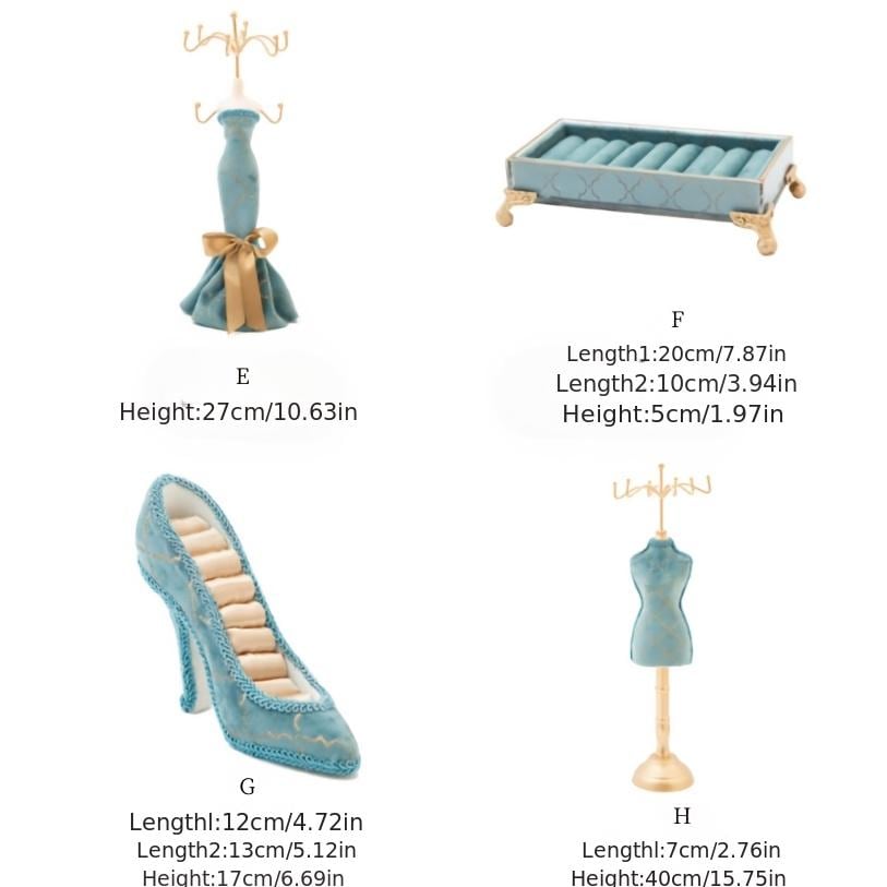 Teal Velvet Jewelry Organizer Set: High Heel Ring Box & Mannequin Holders