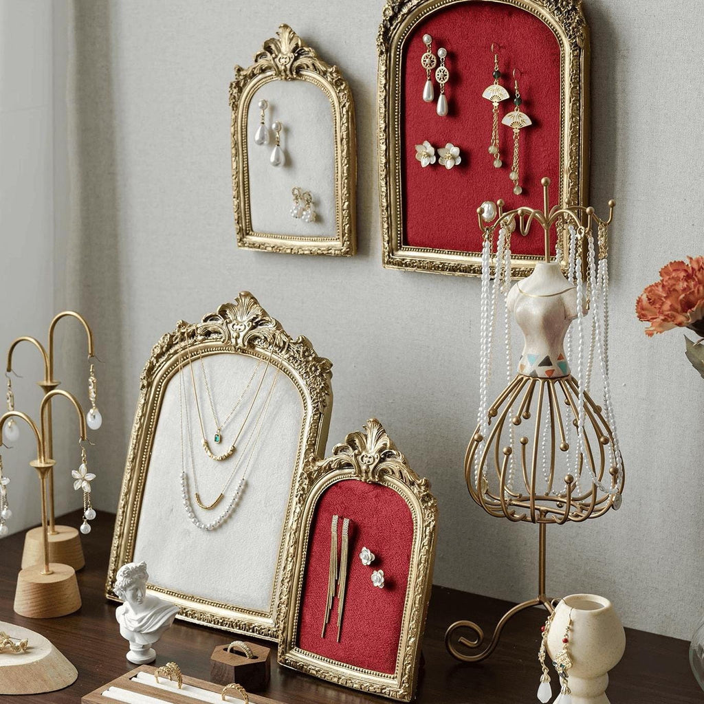 Baroque Gold Jewelry Display Stand, Elegant Necklace & Earring Holder for Home Decor, Vanity Organizer