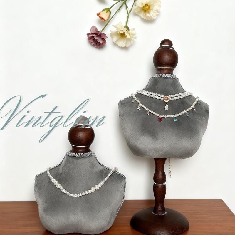 Baroque Mannequin Bust Display Necklace Holder Display(Gray/Green/Red) Velvet Jewelry Stand